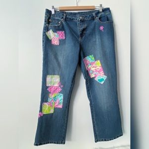 White Label Lilly Pulitzer Denim Jeans with Patchwork Pattern size 12